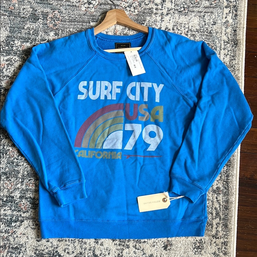 Retrobrand Los Angeles Surf City USA Blue Sweater